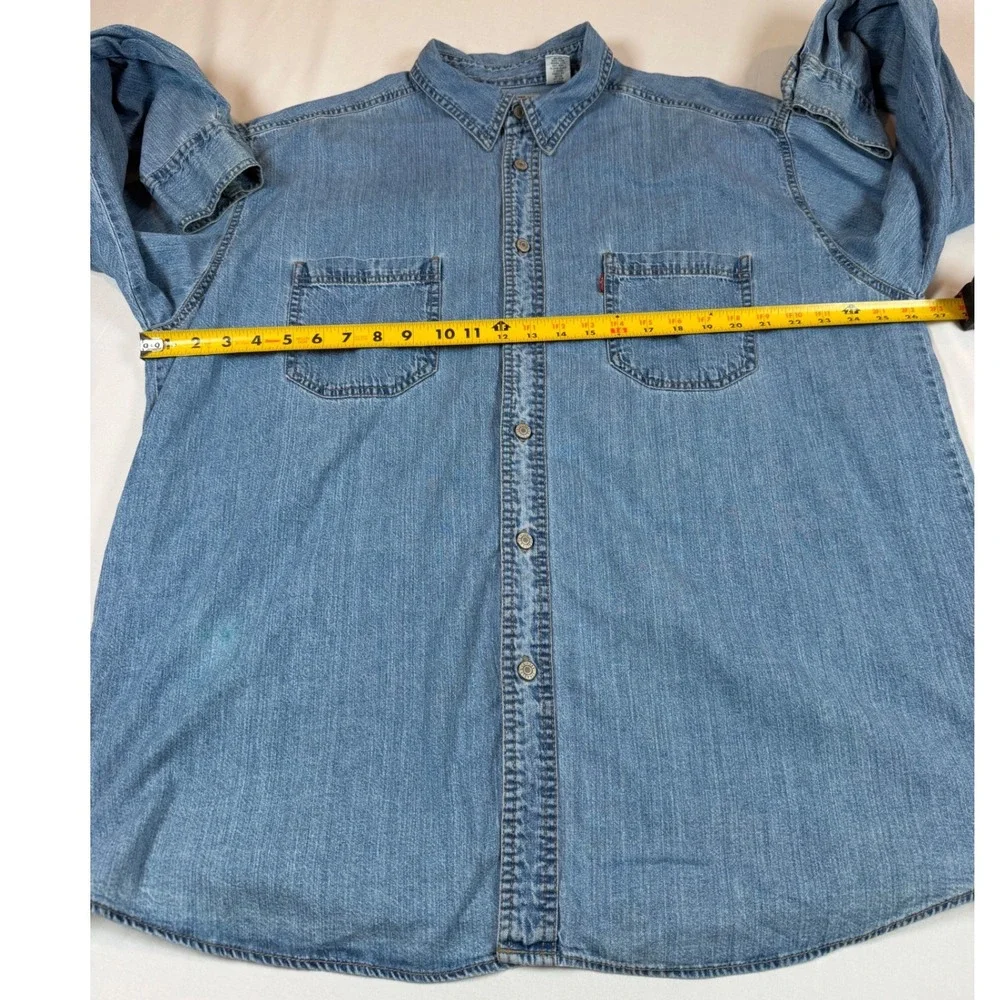 Vtg‎ Levis Red Tab Denim Button Down Shirt Mens XL Blue Long Sleeve Workwear